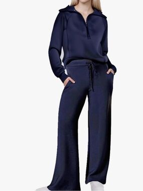 Women's 2 Piece Outfits 2026 Half Zip Jacket Wide Leg Pants Sz M Tracksuit
